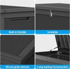 320 Gallon Waterproof Large Resin Deck Box Indoor/Outdoor Lockable Storage Container and Seating for Garden, Pool, and Patio (320 Gallon, Black)