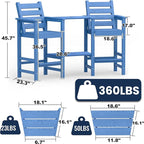 Tall Adirondack Chairs Set of 2, All Weather HDPE Poly Bar Height Balcony Adirondack Chair with Removable Double Connecting Trays, Outdoor Adirondack Barstools for Deck, Patio, Yard, Pool, Lawn