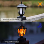 Dynaming Solar Flame Post Lights Outdoor, Solar Powered Lamps Fence Post Cap Lights, Flickering Flame LED Lantern Decorative Waterproof for Garden Deck Patio, Fit 4x4, 5x5 or 6x6 Wooden Posts, 4 Pack