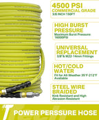 Pressure Washer Hose 150FT 3/8" for Cold and Hot Water 212°F, with Swivel Quick Connect, 4500PSI Kink Resistant Grade Steel Wire Braided, Power Washer Hose With 2pcs M22-14mm Adapter