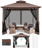 COBIZI Gazebo with Improved Cold-Proof Nettings Winter Gazebos on Clearance Heavy Duty Gazebo Double Roof with Metal Frame Gazebo Tent for Patio, Deck (Frame Thickened)