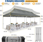 HOTEEL 10x30 Pop up Canopy Tent for Parties, Heavy Duty Easy Setup Tent Without Sidewalls, Outdoor Commercial Instant Gazebo for Wedding Event, with Portable Bag, Grey(Hexagonal Frame)