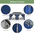 12' x 20' Hardtop Gazebo,Outdoor Galvanized Steel Metal Double Roof Gazebo with Curtains and Netting for Patios, Gardens, Lawns,Navy Blue