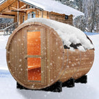 Outdoor Barrel Sauna, 8 Person Wooden Steam Sauna Room with 6kw Toule Electric Heater with Stone, Canadian Red Ceder, Asphalt Shingle Roof (Red Ceder)