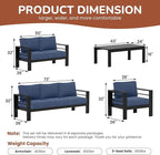 Solaste Aluminum Patio Furniture Set with Fire Pit Table, 5 Piece Metal Outdoor Furniture with Water-Resistant Cushions, Modern Patio Conversation Set for Balcony, Front Porch, and Backyard, Blue