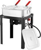 OT1808-LID-Propane Deep Fryer with 18Qt Square Deep Fryer Pot – High Grade Strainer Basket Aluminum Pot for Fish Fry, Seafood Pot – Propane Burners for Outdoor Cooking Include Lid