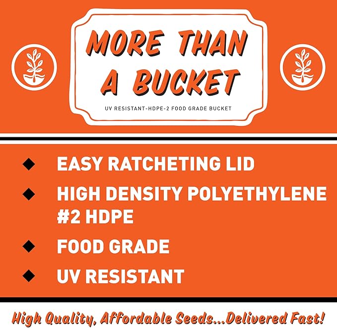 Mountain Valley Seed Company 5 Gallon Gardening Bucket with Ratcheting Lid - HDPE, Food Grade, BPA Free