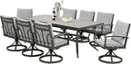 HAPPATIO 9-Piece Patio Outdoor Dining Set - All Aluminum Patio Table and Chairs Set for 8 Includes 1 Rectangular Dining Table and 8 Swivel Dining Chairs with Cushions for Lawn, Garden