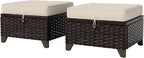 Vista Vibe 2 Pieces Patio Wicker Ottomans, Luxurious Footstools, Outdoor Small Footrest, Wicker Furniture with Removable Cushions, All-Weather PE Rattan, Garden, Backyard, Porch(Brown/Beige)