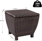 Sundale Outdoor Small Deck Storage Box with Lid, 13 Gallon Outdoor Bin Storage Container for Hose Cushion Towel, Patio Fully Assembled Brown Wicker Side Table with Storage - Rattan