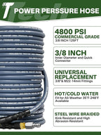 3/8" 4800PSI Pressure Washer Hose 125FT with Swivel Quick Connect for Cold/Hot Water Max 248°F, Kink Resistant Steel Wire Braided, Wear Resistant Power Washer Hose with M22 14mm Adapter