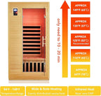 Garvee 2025 Upgrade 1 to 2 Person Sauna, 6 Heating Plate Infrared Physical Therapy Wooden Dry Steam Sauna, Low EMF, MP3 Auxiliary Connection, Dual Controls Inside and Outside Fits, Home Spa Day Use