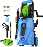 Pressure Cleaner 5000 PSI,2.8 GPM Power Cleaner with Foam Cannon,Portable Cleaner with 33ft Hose Reel,4 Nozzle Tips,and Soap Bottle for Cars/Home/Driveways/Patios/Decks/Fences(Blue)