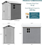 Greesum 4x6FT Plastic Outdoor Storage Shed with Floor, Resin Storaged Sheds with Lockable Door, Window & Vent, All-Weather Tool House for Garden, Backyard, Patio, Light Gray (One-Piece Panel)
