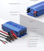 BESTEK 500W Pure Sine Wave Power Inverter DC 12V to 110V AC Car Plug Inverter Adapter Power Converter with 4.2A Dual USB Charging Ports and 2 AC Outlets Car Charger, ETL Listed, Blue