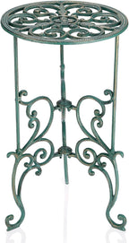 OwnMy Cast Iron Tall Plant Stand Heavy Duty Vintage Wrought Iron Flower Pot Holder, Decorative 1-Tier Potted Plant Holder Rack, Indoor Outdoor Large Metal Plant Stand for Patio Garden, Antique Green