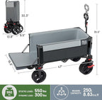 TIMBER RIDGE Beach Wagon with Tailgate, 550lbs Heavy Duty Collapsible Wagon with All-Terrain Big Brakes Wheels, Foldable Utility Cart for Sand Sports Shopping, Gray