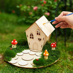Kathfly 8 Sets Wooden Fairy House Craft Kit, Fairy Garden Kit with Paints & Decorations, Unpainted Miniature Accessories for Home Event Party Decor, Arts Crafts Birthday Gift