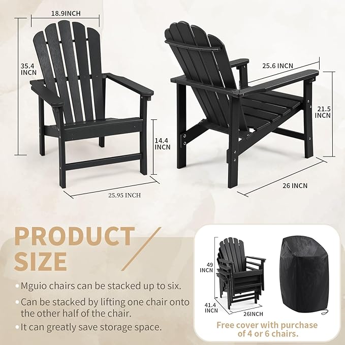 Stackable Adirondack Chair, Space Saving HDPE All-Weather Fire Pit Chairs for Outdoor Lawn Porch Deck