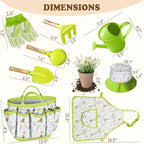 Kids Gardening Tool Set 18PCS Kids Toddler Gardening Set Includes Tote Bag Watering Can Apron Hat Rake Shovel Spoon Gloves Plant Pots and Labels, Outdoor Toys Gift for Boys Girls (Green)