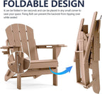 Folding Adirondack Chair, HDPE Outdoor Texture Lawn Chair with Reclining Back, Cup and Phone Holder - Comfortable Firepit Chair Weather Resistant for Patio or Backyard (Brown, Set of 4)