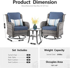 HOOOWOOO Patio Furniture Set,3 Piece Outdoor Furniture with Swivel Chairs,Wicker Patio Bistro Chairs Set,Denim Blue