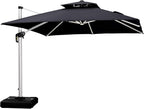 PURPLE LEAF 10 Feet Double Top Deluxe Solar Powered LED Square Patio Umbrella Offset Hanging Umbrella Outdoor Market Umbrella Garden Umbrella, Black