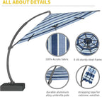 Kingdura 11ft Offset Cantilever Patio Umbrella with Base Included, Large Round Aluminum Outdoor Umbrella with 100% Acrylic Fabric, 360° Rotation & Infinite Tilt for Deck Pool Backyard, Blue Stripes