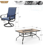 Sophia & William Patio Dining Sets Outdoor Dining Set for 6 Patio Table and Chairs Set 7 Pieces with Swivel Patio Chairs, 61"x 38" Wood Like Metal Table for Garden Pool All Weather Blue