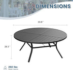 DIFY 59.8" Round Outdoor Patio Dining Table for 8-10, All-Weather Metal Steel Slatted Patio Table with 1.57" Adjustable Umbrella Hole, for Lawn Garden Porch Backyard, Black