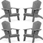 Psilvam Oversized Adirondack Chair, Fade-Resistant & Odor-Free Poly Lumber Fire Pit Chairs with Cup Holder, Weatherproof Outdoor Chair, Easy 15 Min Install Patio Chair, 350 Lbs Support (4, Gray)