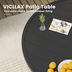 VICLLAX Outdoor Patio Round Dining Table, 60"x 60" Metal Slatted Round Tabletop with Adjustable Umbrella Hole for Deck Lawn Garden Backyard, Black