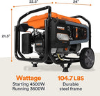 Generac 4,500 Starting Watt Portable Gas Generator - Electric Start - Home Backup or RV Ready - Heavy Duty Frame - Quiet, Long Runtime, Emergency Power- 49-State Compliant