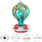 Hummingbird Feeders 32OZ Glass Hummingbird Feeder with Ant Moat, Yard Porch Decor (Teal Blue)