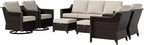 7 PCS Wicker Patio Conversation Set, All-Weather Use Outdoor 2 PE Rattan Swivel Chair, 2 PE Rattan Chair, 2 Ottoman, 1 Patio Sofa, Removable Water-Resistant Cushion, Beige