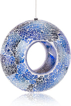 VCUTEKA Bird Feeder Mosaic Fly Through Bird Feeders for Outside Hanging with Round Shape Glass Container to Attract More Wild Birds for Garden, Yard, Backyard, Deck and Porch Decor, 8-Inch