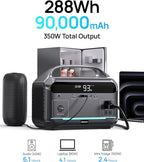Portable Power Station 600W Surge, 288Wh (90,000mAh) LiFeP04 Battery, Solar Generator with 350W AC Outlets, 8.2LB Power Bank for Outdoor Camping, CPAP, Home & Emergency