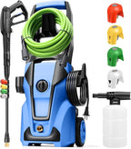 Pressure Cleaner 5000PSI Max 4.0GPM with 33FT Flexible Extension Hose, 4 Nozzles, Foam Cannon, Power Cleaner Powered for Cars, Patios, Driveways, Blue