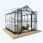 HOWE 8x8x7.5 FT Aluminum Greenhouses for Outdoors,Polycarbonate Greenhouse with 2 Vents Lockable Swing Door Rain Gutter,Walk-in Greenhouse for Backyard Plants, Black