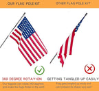American Flag Pole Kit for House Outside - Black Metal Flagpole 6 FT with Tangle Free Design - 3x5 Embroidered US Flag, Holder Bracket, Ultra Durable Steel for Porch, Tree and More Residential