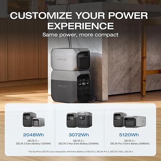 EF ECOFLOW Solar Generator Delta 3 with 160W Solar Panel, 1024Wh Portable Power Station, LFP Battery 1800W AC/100W USB-C Output, Full Charge in 56 Min for Home Backup Power, Camping & RVs