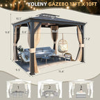 YOLENY 12'x10' Hardtop Gazebo, Outdoor Canopy Gazebos wtth Acrylic & Galvanized Steel Roof,Aluminum Frame with Curtains and Netting, Sunshade for Garden, Patio, Lawns Black