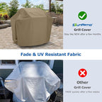 SunPatio Grill Cover 55 Inch for Outdoor Grill, Heavy Duty BBQ Cover with Waterproof Sealed Seam, FadeStop Material, All Weather Resistant Compatible for Weber CharBroil Nexgrill and More, Taupe