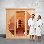 Smartmak Full Spectrum Infrared 2 Person Sauna Room for Home, Red Light Therapy Luxury Recliner Wood Indoor Saunas, Canadian Hemlock Dry Spa Room, 3400W with 10 Heaters, Speakers, Lights, Oxygen Bar