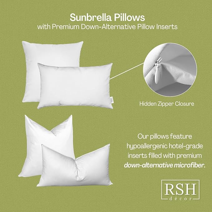 RSH DECOR: Sunbrella Square Throw Pillows Set of 2 | 17" x 17" | Water and Fade-Resistant Performance Fabric | Outdoor Pillow Covers with Down-Alternative Inserts | Canvas Regatta