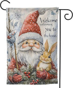 Christmas Gnome Rabbit Garden Flag Vertical Double Sided Outdoor Yard Flags 12.5x18 Inch Burlap Banners Vertical Double Sided for Outdoor Decor Lawn