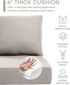 Luxury 22x24/22x25 6-Inch Outdoor Furniture Cushions Set of 6 - Comfortable Deep Seat Patio Zipper Chair Cushion for Wicker Dining Rocking Swivel Chairs Loveseat Couch Sectional Sofa - Beige