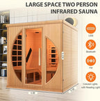 Smartmak Full Spectrum Infrared 2 Person Sauna Room for Home, Red Light Therapy Luxury Recliner Wood Indoor Saunas, Canadian Hemlock Dry Spa Room, 3400W with 10 Heaters, Speakers, Lights, Oxygen Bar