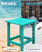 MUCHENGHY Adirondack Outdoor Side Table, 14.7" Patio Side Table Weather Resistant, HDPE Outdoor End Tables for Patio, Lake Blue