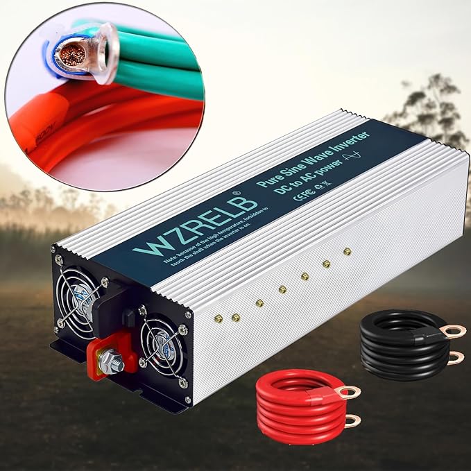 WZRELB 4000W Pure Sine Wave Inverter 12V DC to 110V 120V AC Power Converter with LED Display, Hardwire Terminal,Off-Grid Portable Power Inverter with Dual AC Outlets for Home, RV, Truck, Camping